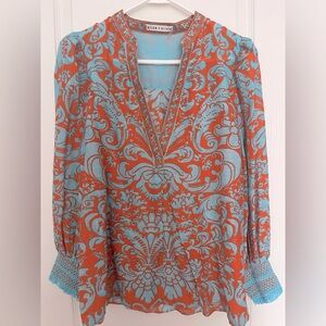 Alice + Olivia Sheila Silk-Blend Henley Top Size L